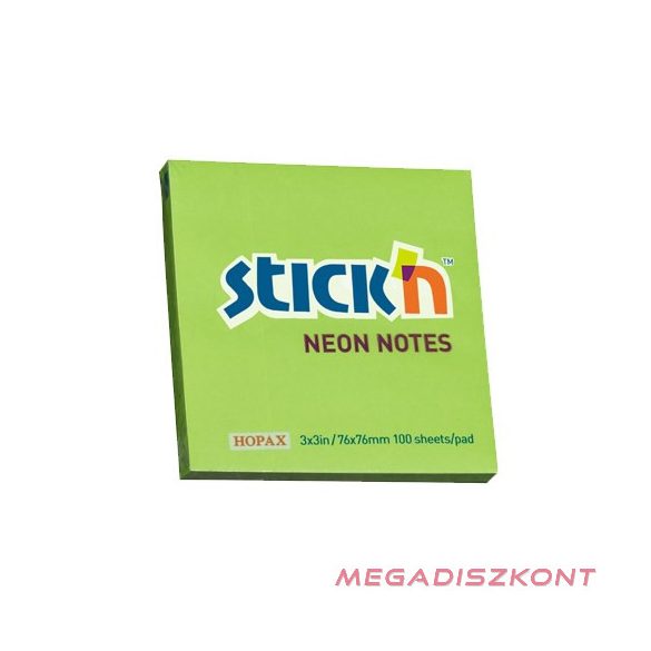 Öntapadós jegyzettömb STICK'N 76x76mm neon zöld 100 lap