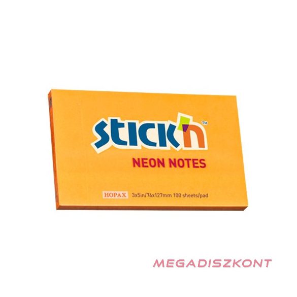 Öntapadós jegyzettömb STICK'N 76x127mm neon narancs 100 lap