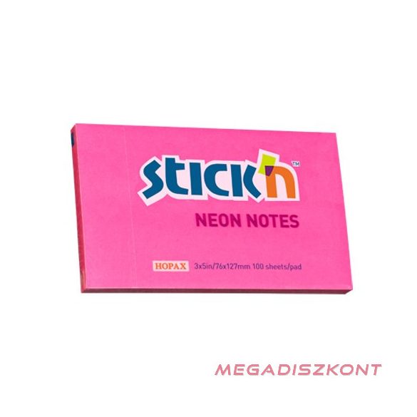 Öntapadós jegyzettömb STICK'N 76x127mm neon pink 100 lap