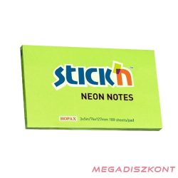   Öntapadós jegyzettömb STICK'N 76x127mm neon zöld 100 lap