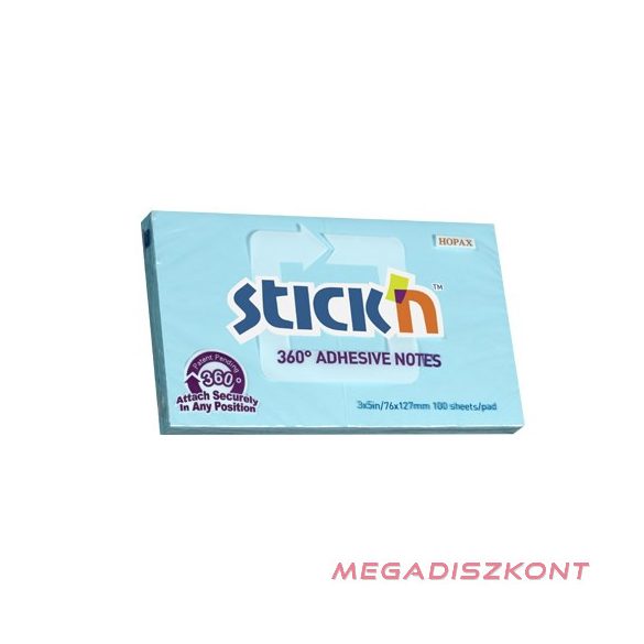Öntapadós jegyzettömb STICK'N 76x127mm 360°-ban tapadó kék 100 lap