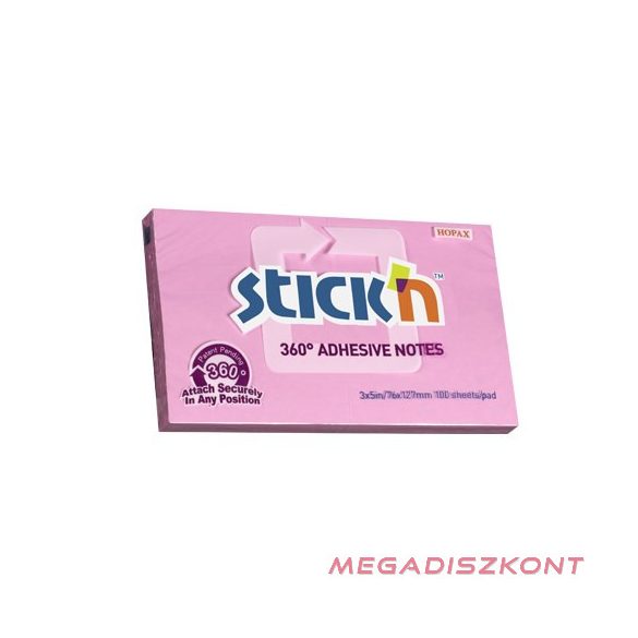 Öntapadós jegyzettömb STICK'N 76x127mm 360°-ban tapadó lila 100 lap