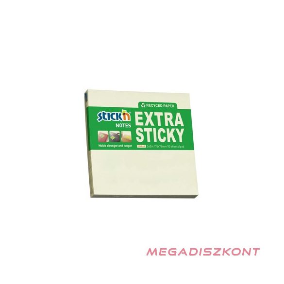 Öntapadós jegyzettömb STICK'N extra erős 76x76mm újrahasznosított pasztell sárga 90 lap