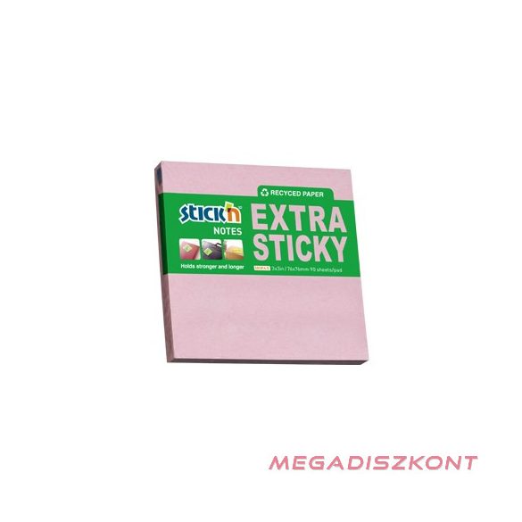 Öntapadós jegyzettömb STICK'N extra erős 76x76mm újrahasznosított pasztell rózsaszín 90 lap