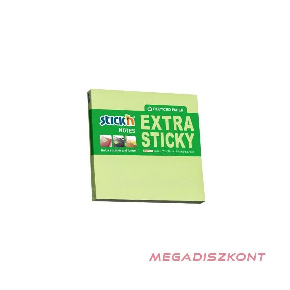 Öntapadós jegyzettömb STICK'N extra erős 76x76mm újrahasznosított pasztell zöld 90 lap