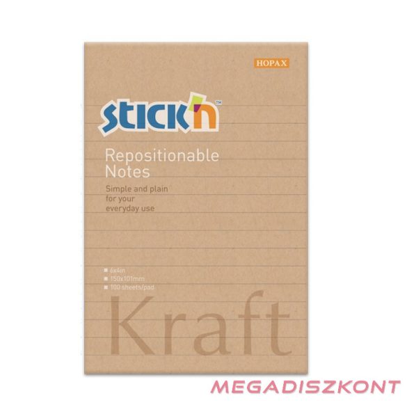 Öntapadós jegyzettömb STICK'N Kraft notes 150x101mm újrahasznosított natúr barna 100 lap