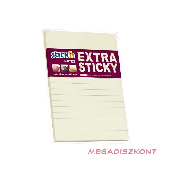 Öntapadós jegyzettömb STICK'N 150x101mm extra erős vonalazott pasztell sárga 90 lap