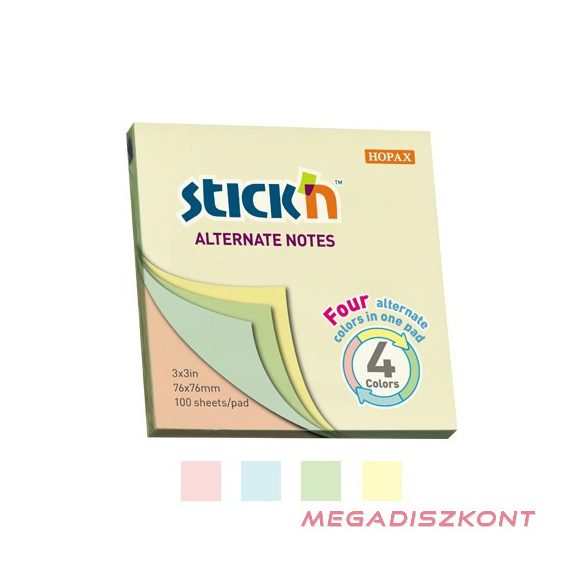 Öntapadós jegyzettömb STICK'N 76x76mm pasztell mix 100 lap
