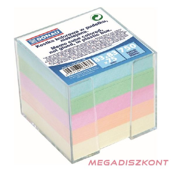 Kockatömb színes DONAU 9,2x9,2 cm tartóban nem ragasztott pasztell