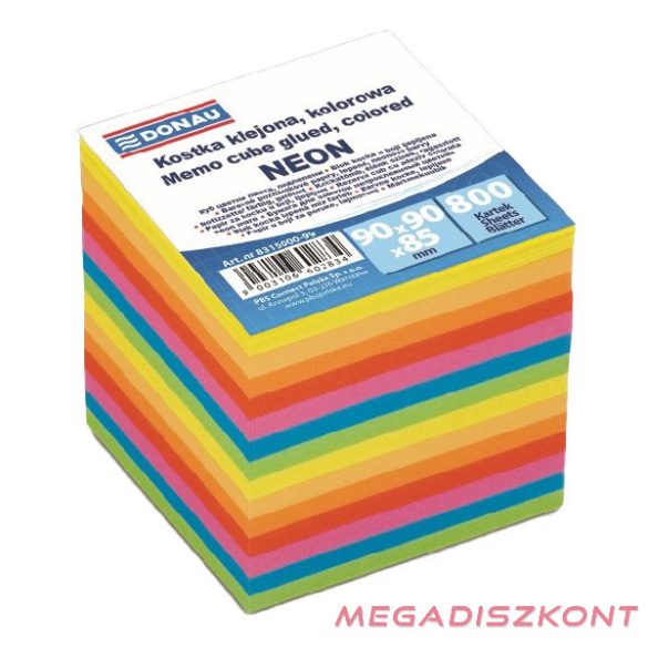 Kockatömb színes DONAU 9x9 cm ragasztott neon