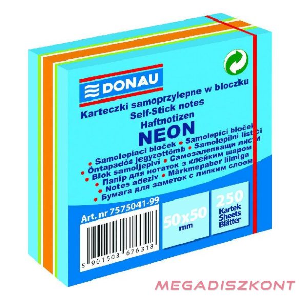 Öntapadós jegyzettömb DONAU 50x50 mm 250 lap vegyes neon színek kék