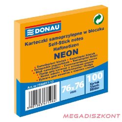   Öntapadós jegyzettömb DONAU 76x76 mm 100 lap neon narancssárga