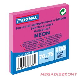   Öntapadós jegyzettömb DONAU 76x76 mm 100 lap neon rózsaszín