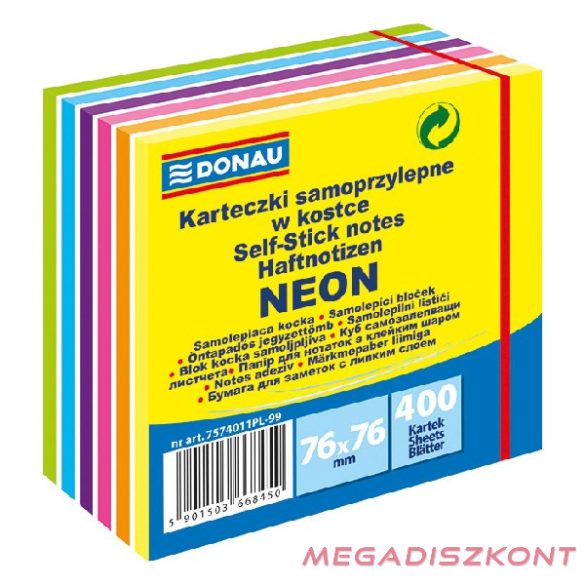 Öntapadós jegyzettömb DONAU 76x76 mm 400 lap vegyes neon színek 11 rétegű