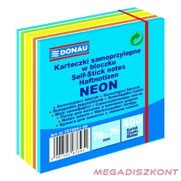 Öntapadós jegyzettömb DONAU 76x76 mm 400 lap vegyes neon színek kék