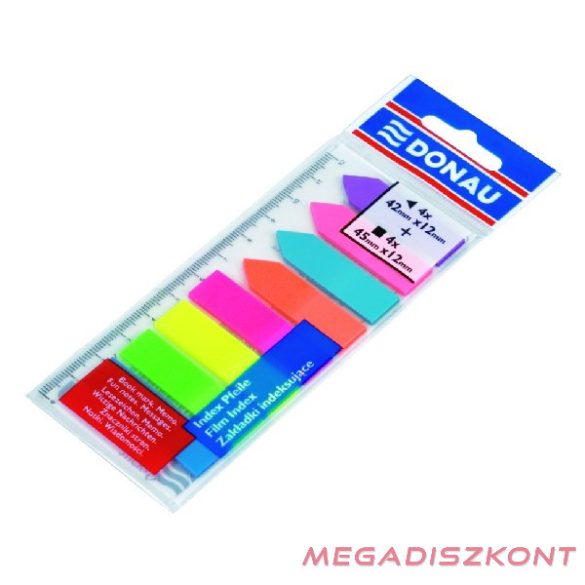 Oldaljelölő DONAU 12x45 mm címke + nyíl 12x42 mm PP vegyes neon szín 8x25 lap