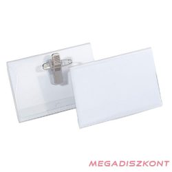  Névjegykitűző DURABLE 54x90 mm csiptetővel és tűvel átlátszó 50 darabos