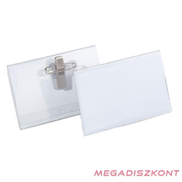 Névjegykitűző DURABLE 54x90 mm csiptetővel és tűvel átlátszó 50 darabos