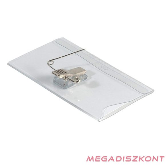 Névjegykitűző DURABLE 54x90 mm csiptetővel és tűvel átlátszó 50 darabos