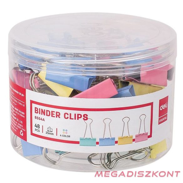 Binder csipesz DELI 25 mm színes 48 darabos