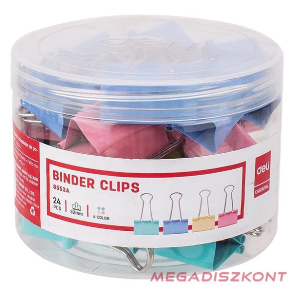 Binder csipesz DELI 32 mm színes 24 darabos