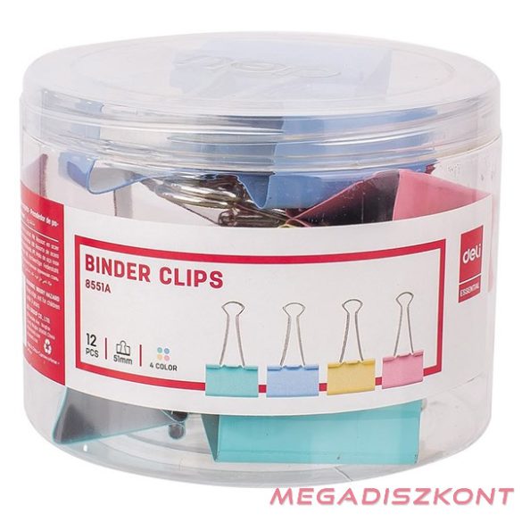 Binder csipesz DELI 51 mm színes 12 darabos