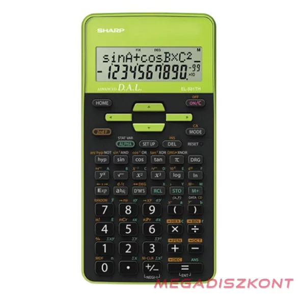 Számológép tudományos SHARP EL-531THGR 272 funkciós 2 soros 12 digit zöld