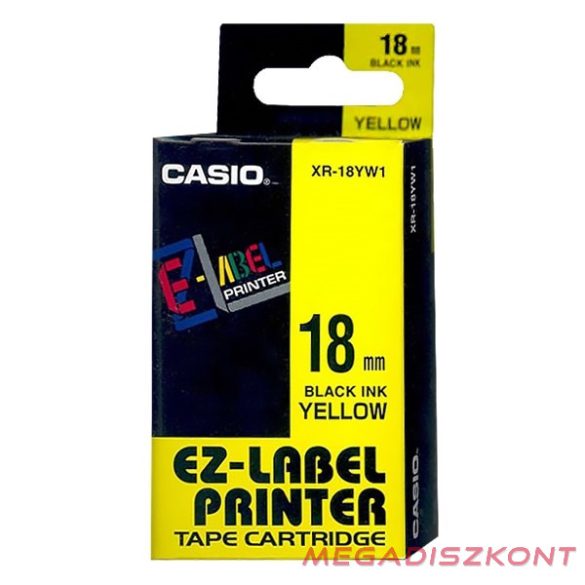 Feliratozó szalag CASIO XR-18YW1 18mmx8m sárgán fekete