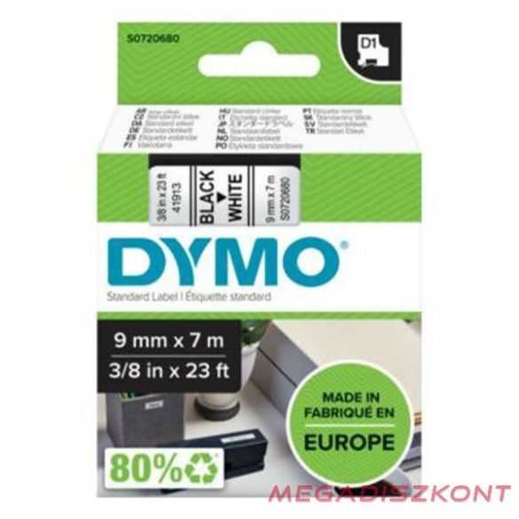 Feliratozó szalag DYMO D1 9mm x 7m fehér alapon fekete írásszín