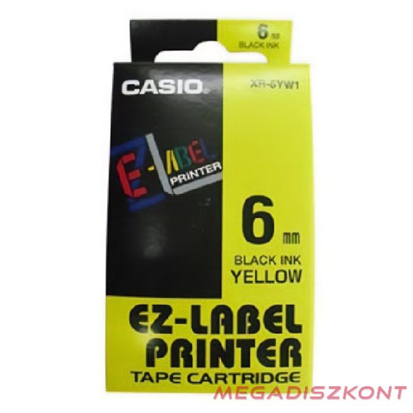 Feliratozó szalag CASIO XR 6 YW1 6mm x 8m sárga alapon fekete írásszín