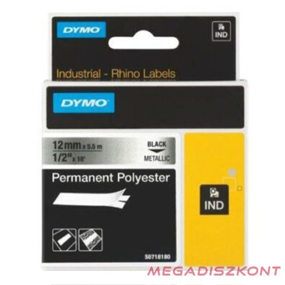 Feliratozó szalag DYMO ID1 12mm x 5,5m poliészter metál alapon fekete írásszín