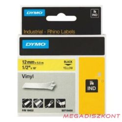   Feliratozó szalag DYMO 12mm x 5,5m vinyl sárga alapon fekete írásszín