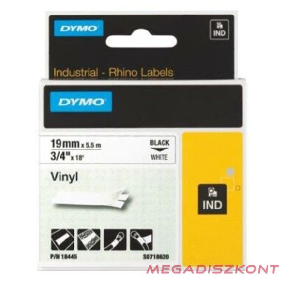 Feliratozó szalag DYMO 19mm x 5,5m vinyl fehér alapon fekete írásszín