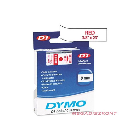 Feliratozó szalag DYMO D1 9mm x 7m fehér alapon piros írásszín