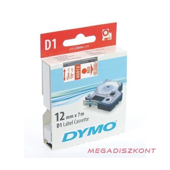 Feliratozó szalag DYMO D1 12mm x 7m átlátszó alapon piros írásszín