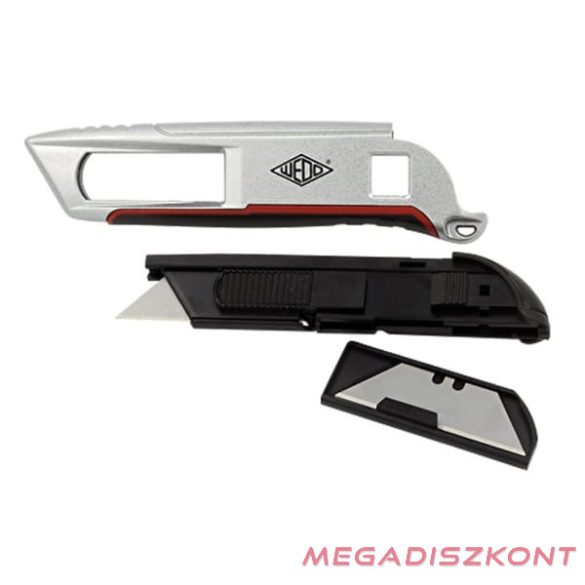 Univerzális vágókés WEDO 18 mm biztonsági 15 cm fém test gumi fogórész fém sínnel rövid pót pengével