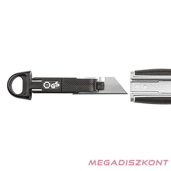 Univerzális vágókés WEDO 18 mm biztonsági 13,6 cm fém test gumi fogórész fém sínnel szürke rövid pengével