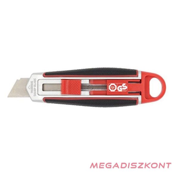Univerzális vágókés WEDO 18 mm biztonsági 13,6 cm fém test gumi fogórész fém sínnel piros rövid pengével