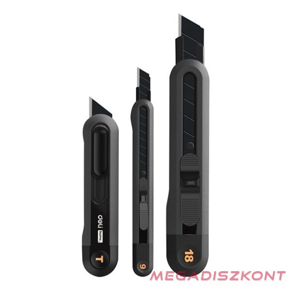 Univerzális vágókés DELI műanyag test különböző méret fekete 3 darabos