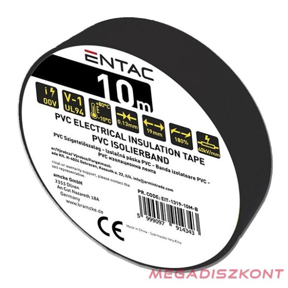 Szigetelőszalag ENTAC 19mmx10m fekete