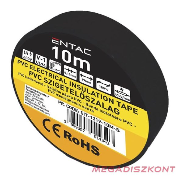 Szigetelőszalag ENTAC 19mmx10m fekete