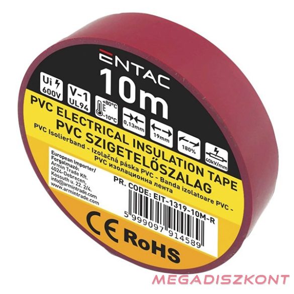 Szigetelőszalag ENTAC 19mmx10m piros