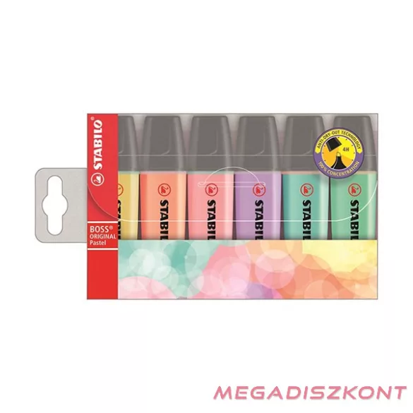 Szövegkiemelő készlet STABILO Boss pasztell 6 darabos