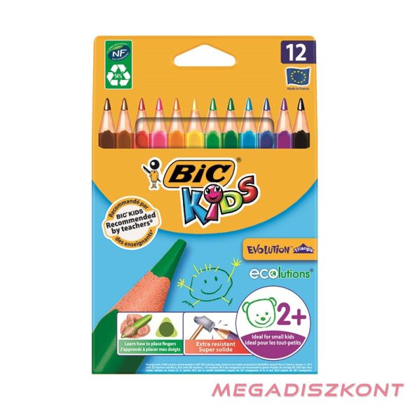 Színes ceruza BIC Kids Evolution háromszögletű környezetbarát 12 darabos