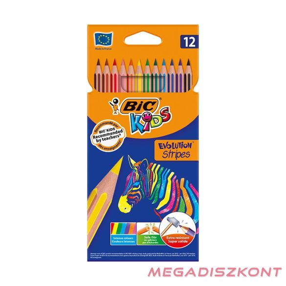Színes ceruza BIC Kids Evolution hatszögletű hajlékony csíkos környezetbarát 12 darabos