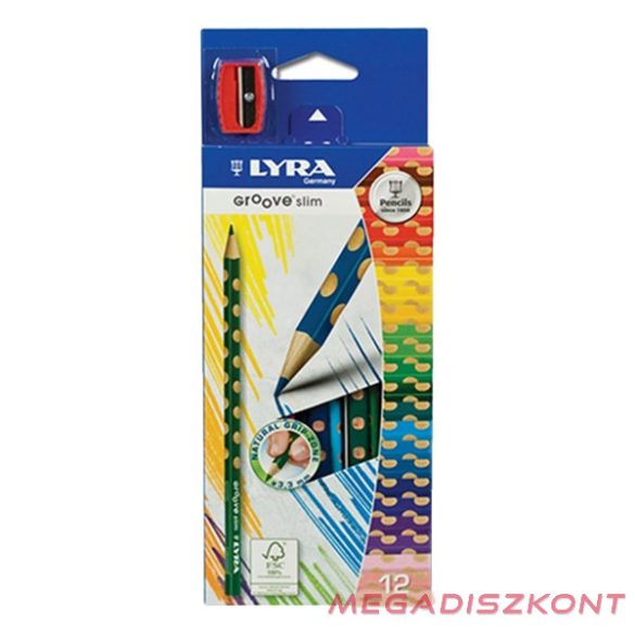 Színes ceruza LYRA Groove Slim háromszögletű vékony 12 darabos+hegyező