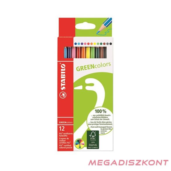 Színes ceruza STABILO Greencolors hatszögletű környezetbarát 12 darabos