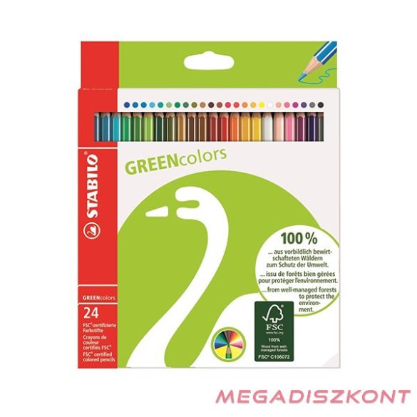 Színes ceruza STABILO Greencolors hatszögletű környezetbarát 24 darabos