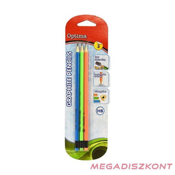 Grafitceruza OPTIMA HB háromszögletű radíros 3 darabos