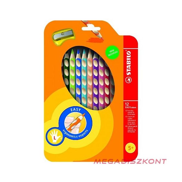 Színes ceruza STABILO Easycolors háromszögletű balkezes 12 darabos